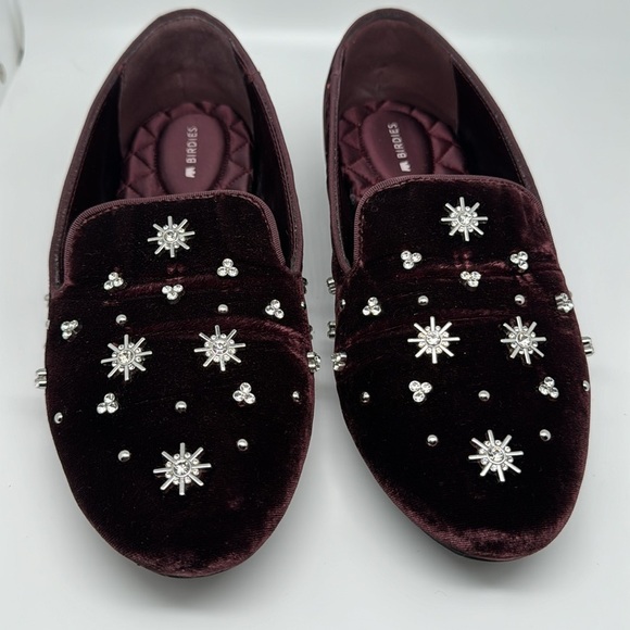 Birdies The Starling Maroon Crystal Velvet Loafer Slip on Flat Shoes Size 7.5 - Picture 5 of 14